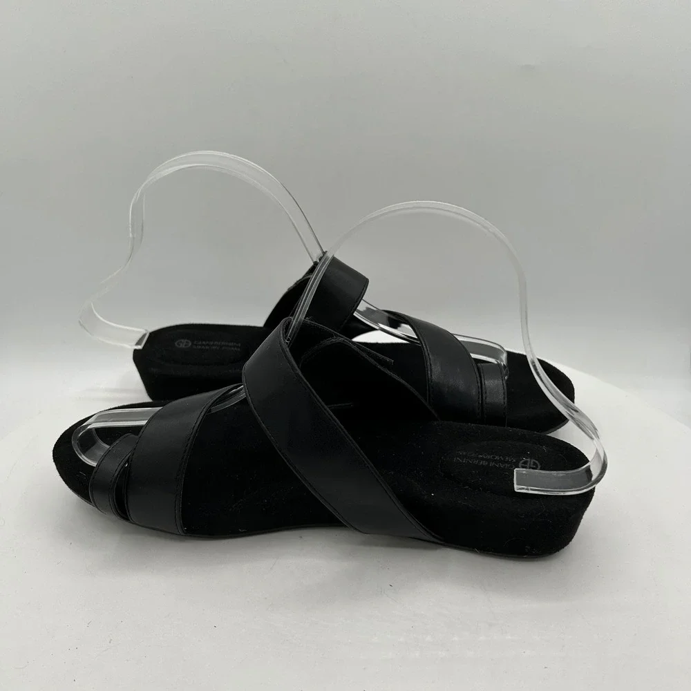 Giani Bernini Rilleyy Black Toe Loop Wedge Sandals Gold‎ Hardware Womens 7.5 New